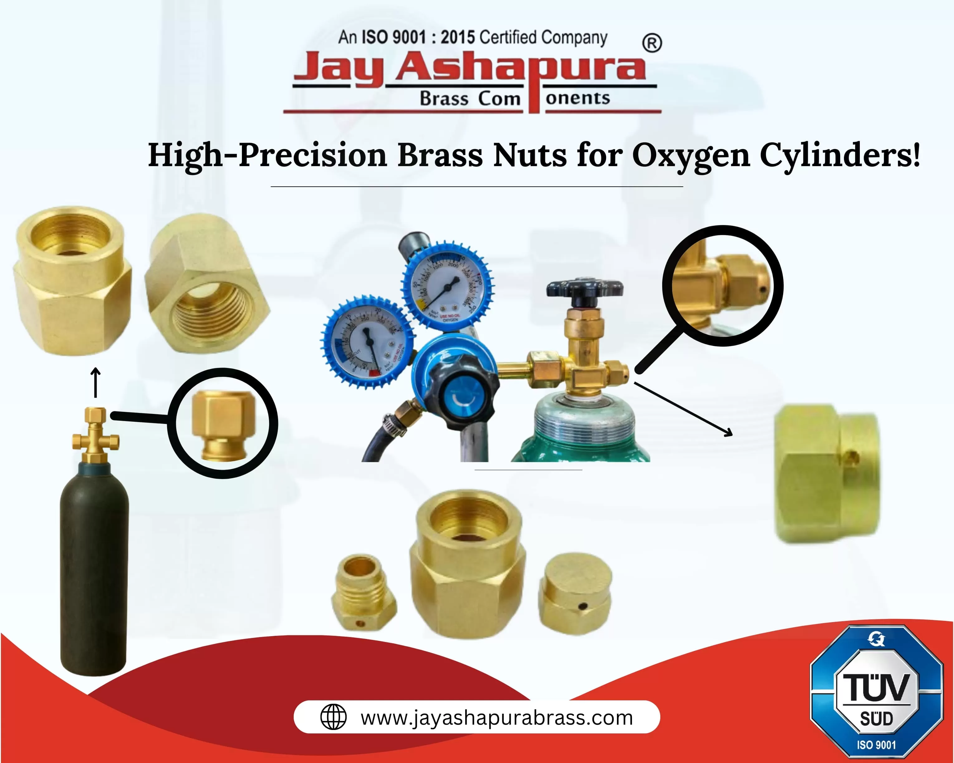 Precision Brass Nuts for O2 and CO2 Valves